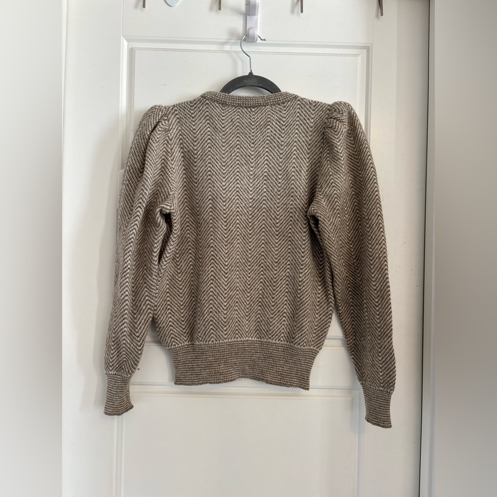 Vintage Alpaca Blend Embroidered Puff Shoulder Sweater Chevron Neutral M - Picture 7 of 8